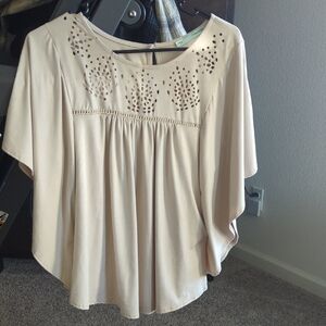 Maurices Cream Blouse with Cut-Out Design